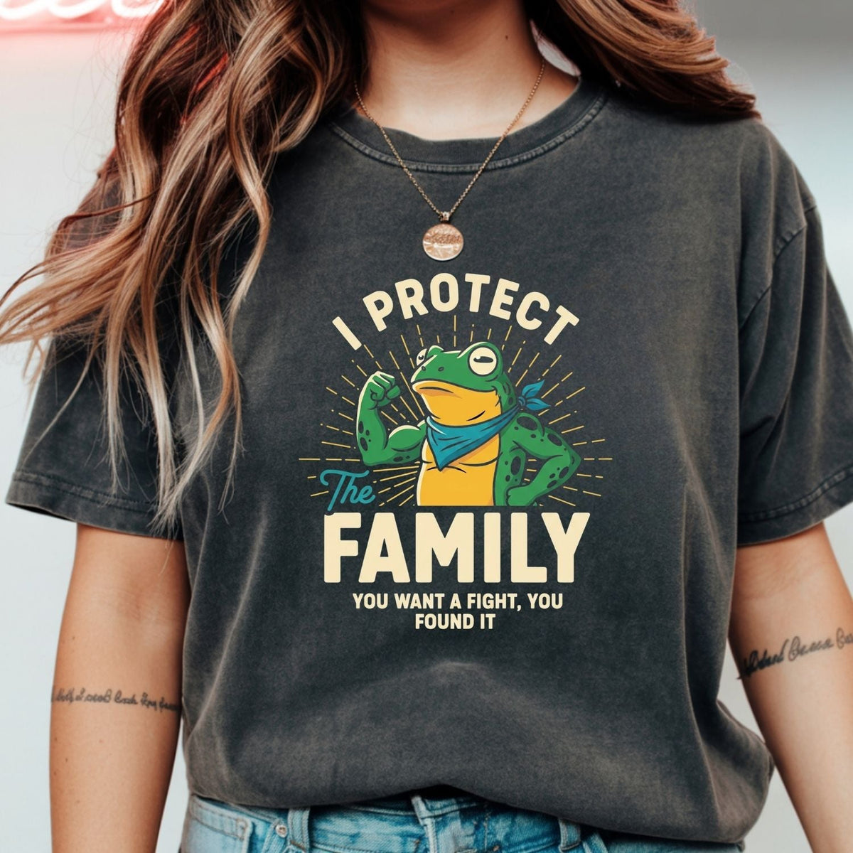 I Protect Family Frog Graphic Tee – No Kings in America product image 1