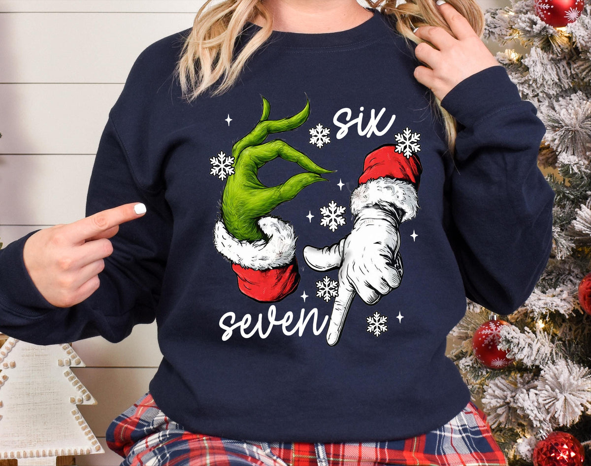 Funny Grinch Six Seven Meme Christmas T-Shirt – Viral Gen Z product image 1