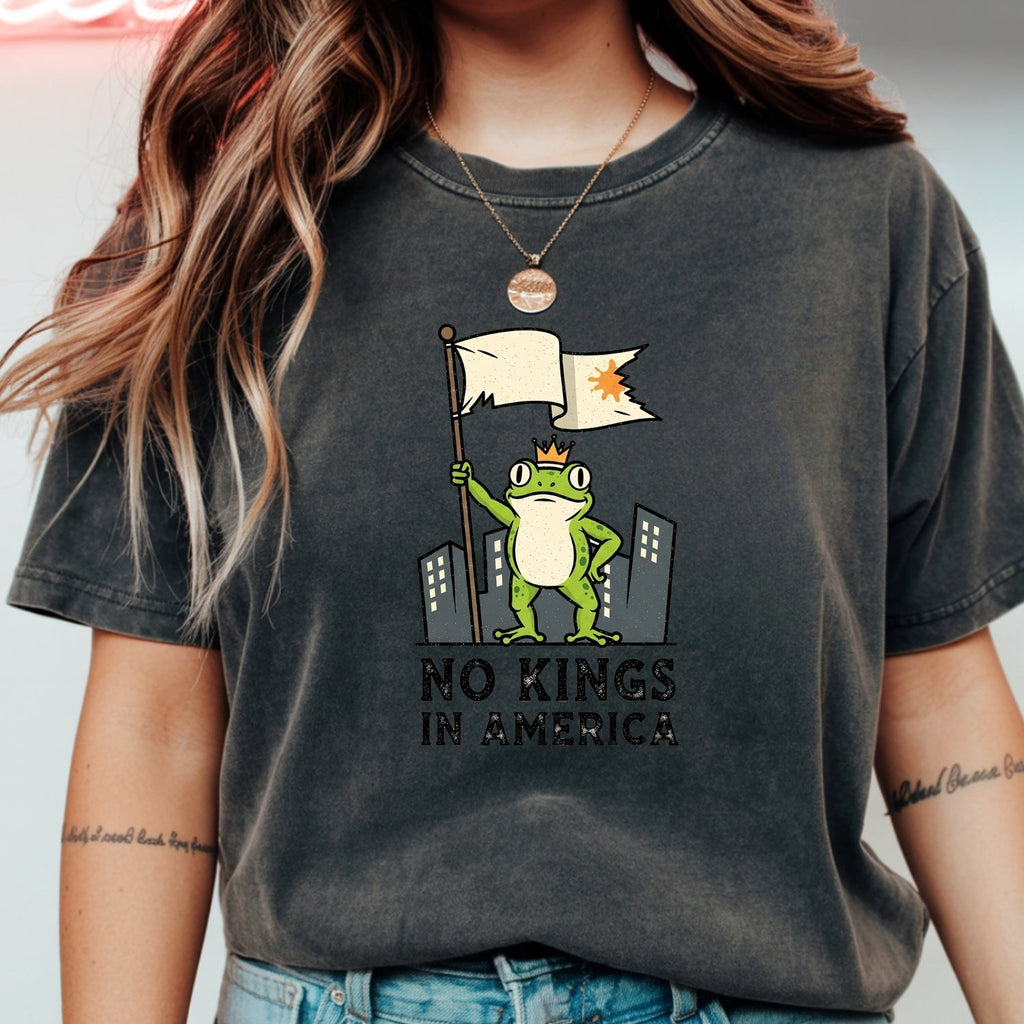 No Kings in America Frog T-Shirt – Rebellious Cartoon product image 1