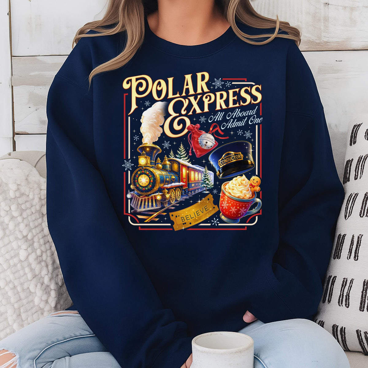 Polar Express Believe Sweatshirt – All Aboard Admit One Shirt – Conductor Hat Christmas Shirt – Train Ride Sweatshirt