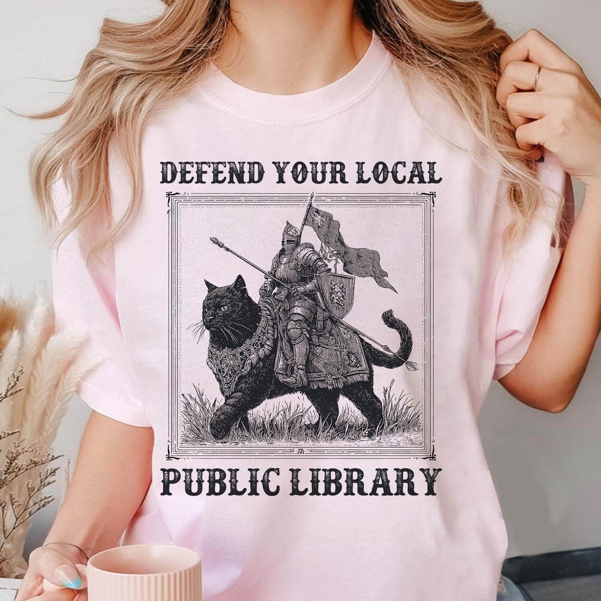 Defend Your Local Public Library Shirt – Funny Knight Cat product image 1