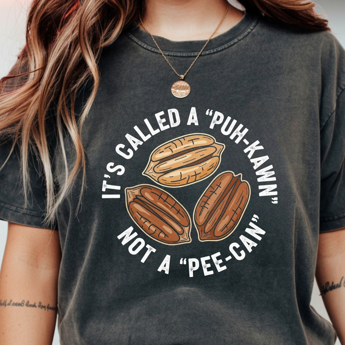 Sarcastic Pecan Pun T-Shirt - Puh-Kawn Not Pee-Can Funny product image 1