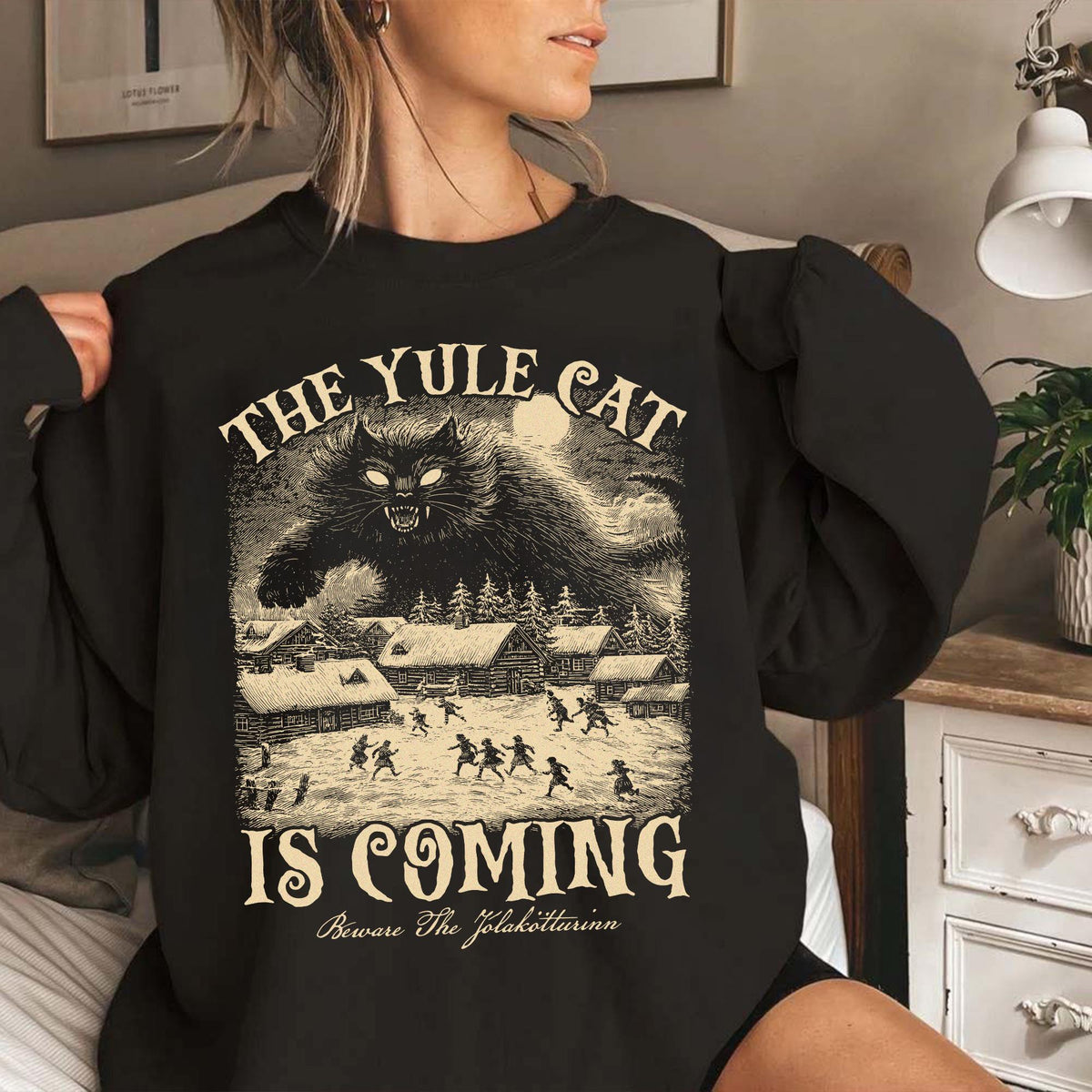 The Yule Cat Is Coming Sweatshirt – Gothic Christmas Pagan product image 1