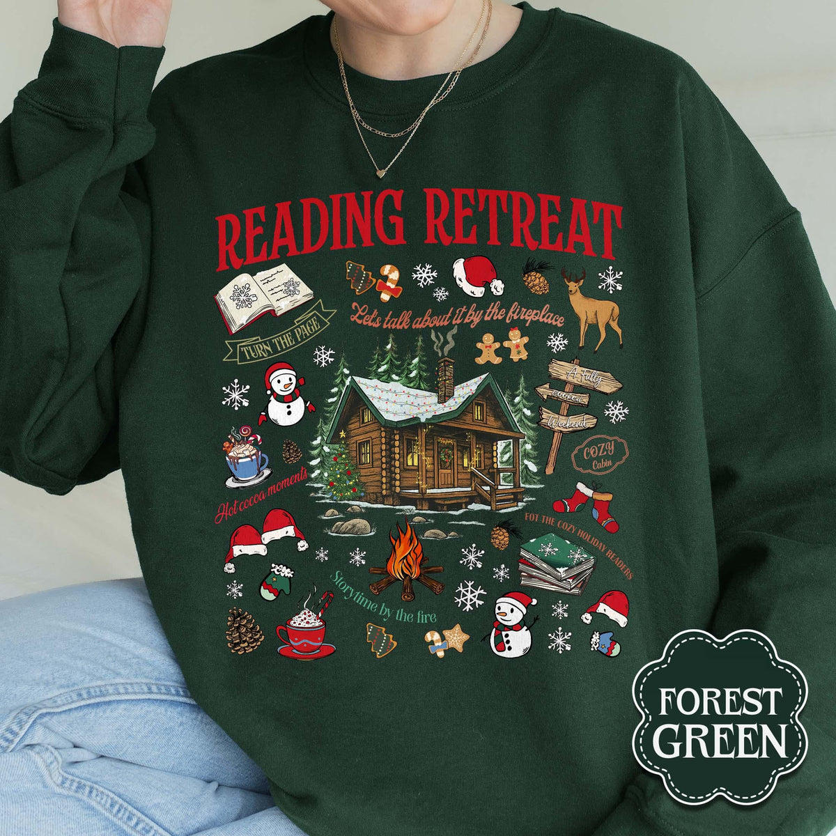 Cozy Reading Retreat Sweatshirt – Winter Bookish Christmas product image 1
