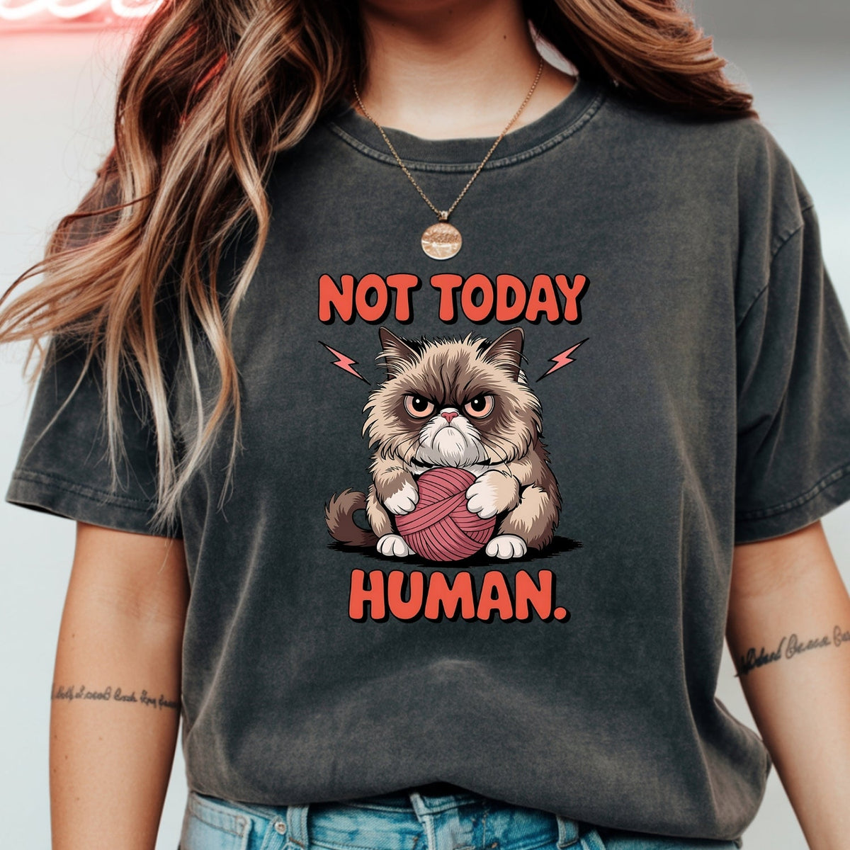 Not Today Human T-Shirt - Funny Cat Sarcastic Graphic Tee product image 1