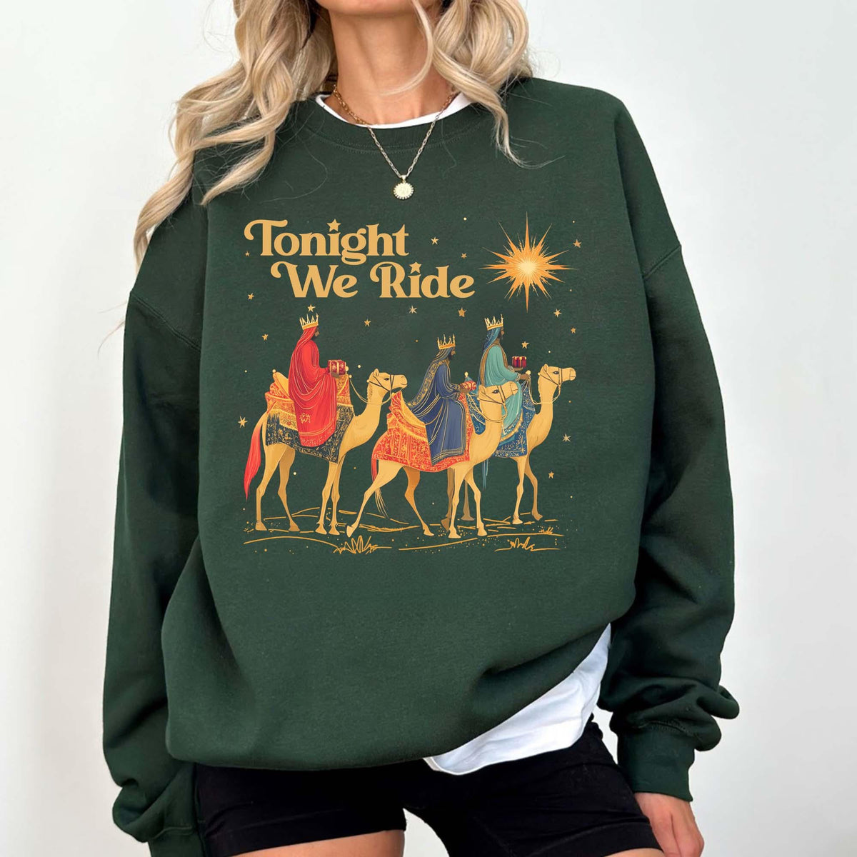 3 Wise Men Tonight We Ride Christmas Sweatshirt – Religious product image 1