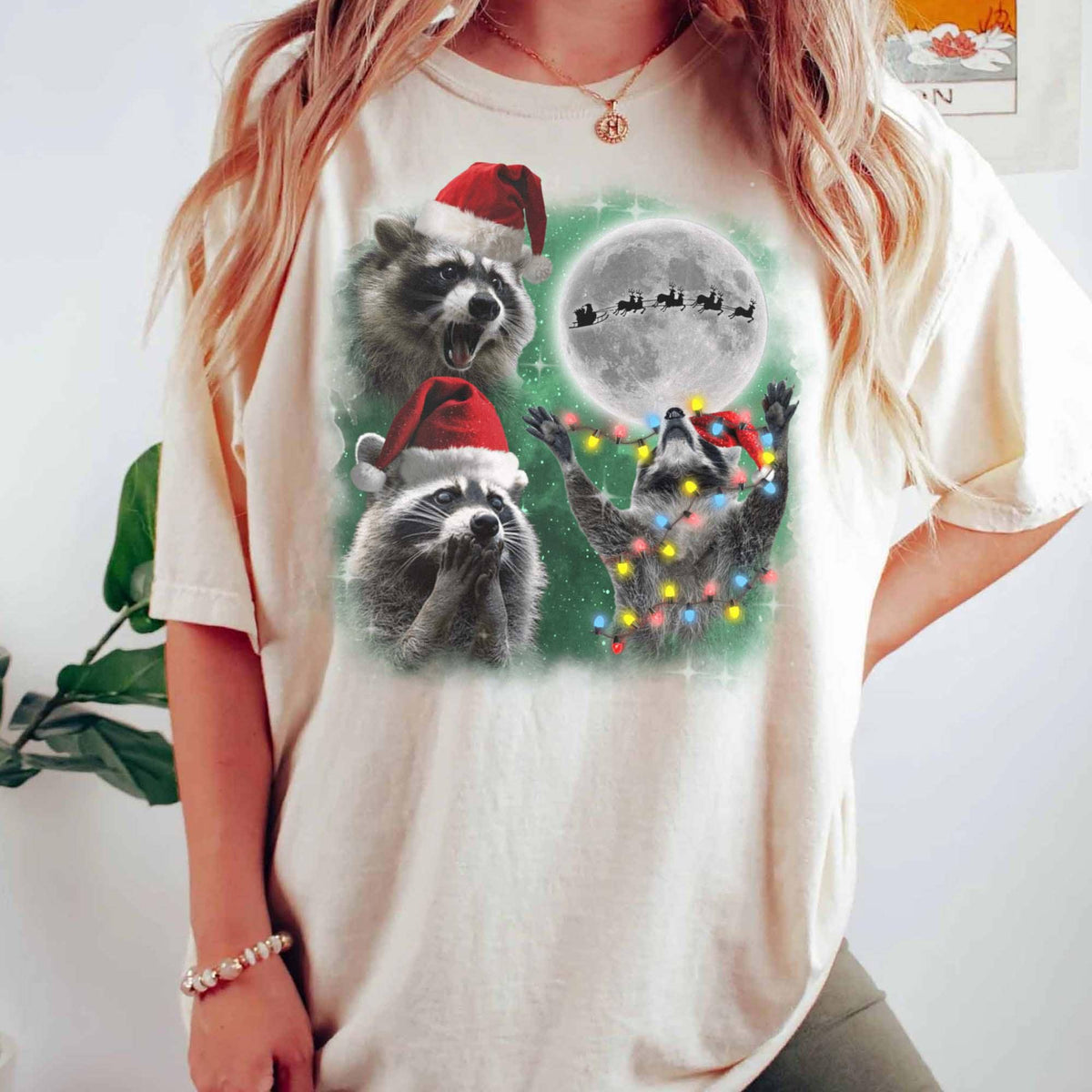 Three Raccoons With the Moon Christmas Shirt – Feral product image 1