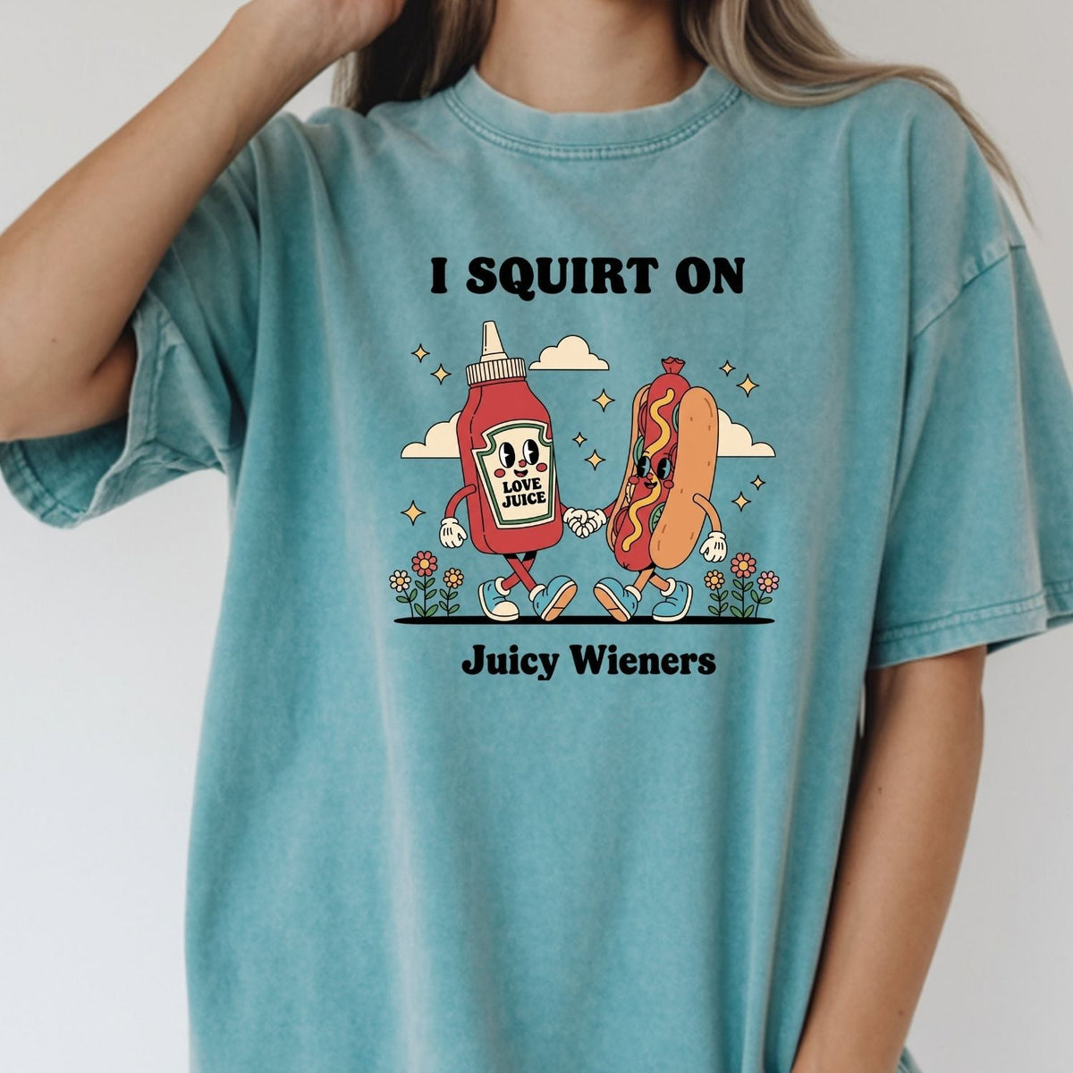 Retro Funny I Squirt On Juicy Wieners Hot Dog Tee - Raunchy product image 1