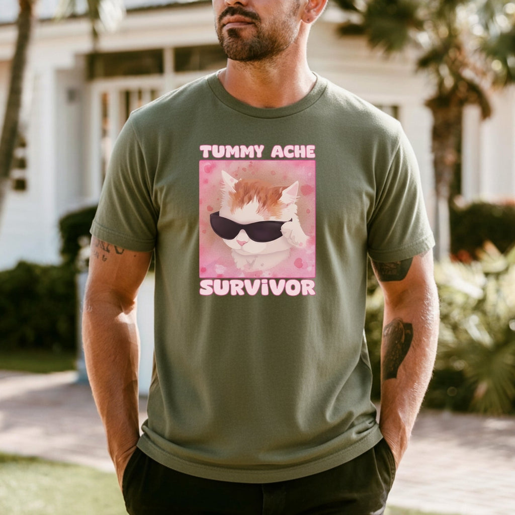 Tummy Ache Survivor Shirt – Funny Cat Meme Tee – Trendy product image 2