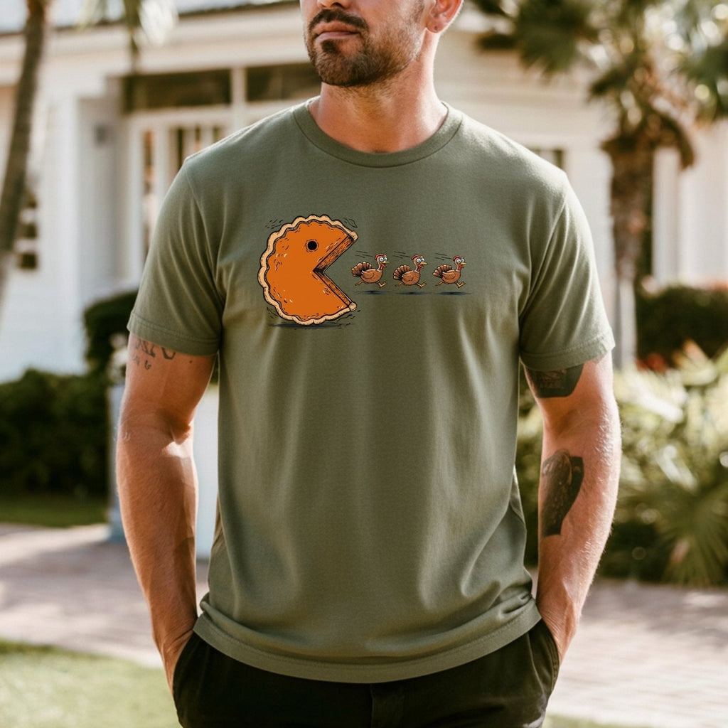 Retro Thanksgiving Pumpkin Pie Chasing Turkey Shirt – Funny product image 3
