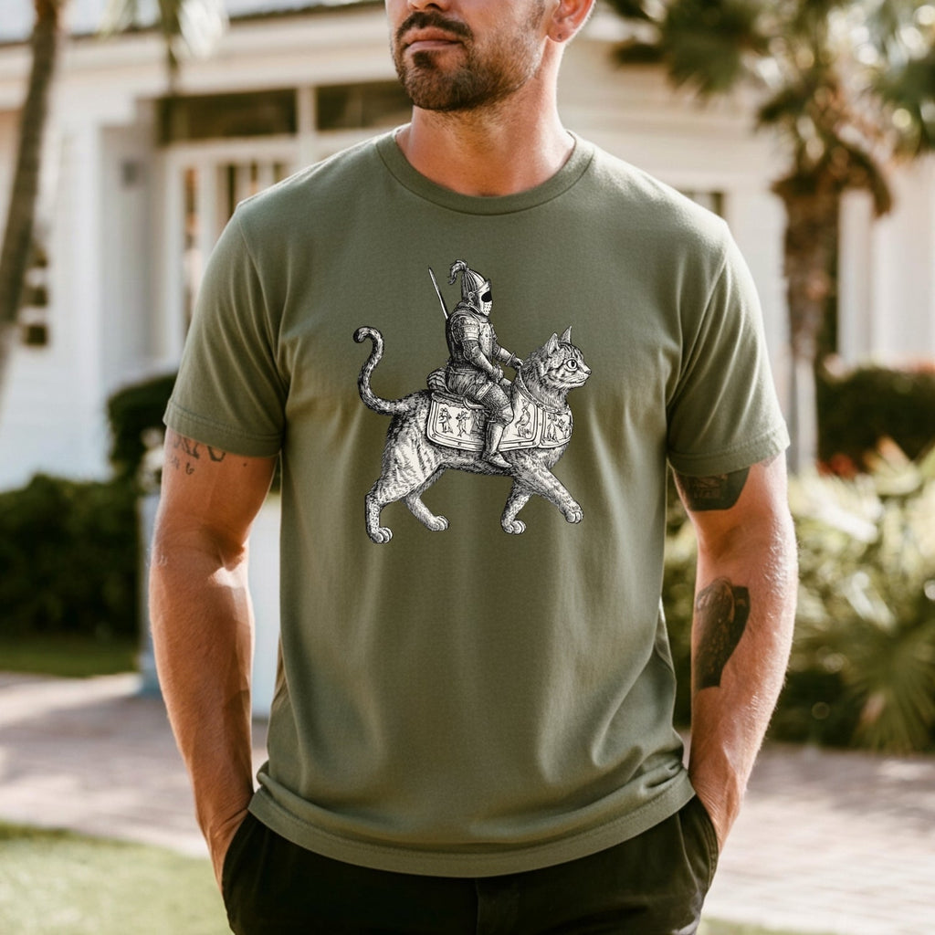 Retro Cat Knight Graphic T-Shirt – Vintage Medieval Tattoo product image 2
