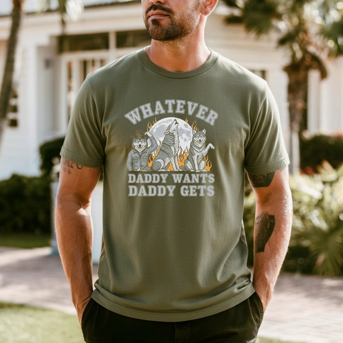 Whatever Dad Wants Gets T-Shirt – Funny Werewolf Meme Tee – product image 1