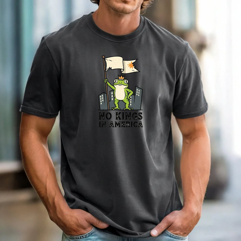 No Kings in America Frog T-Shirt – Rebellious Cartoon product image 3