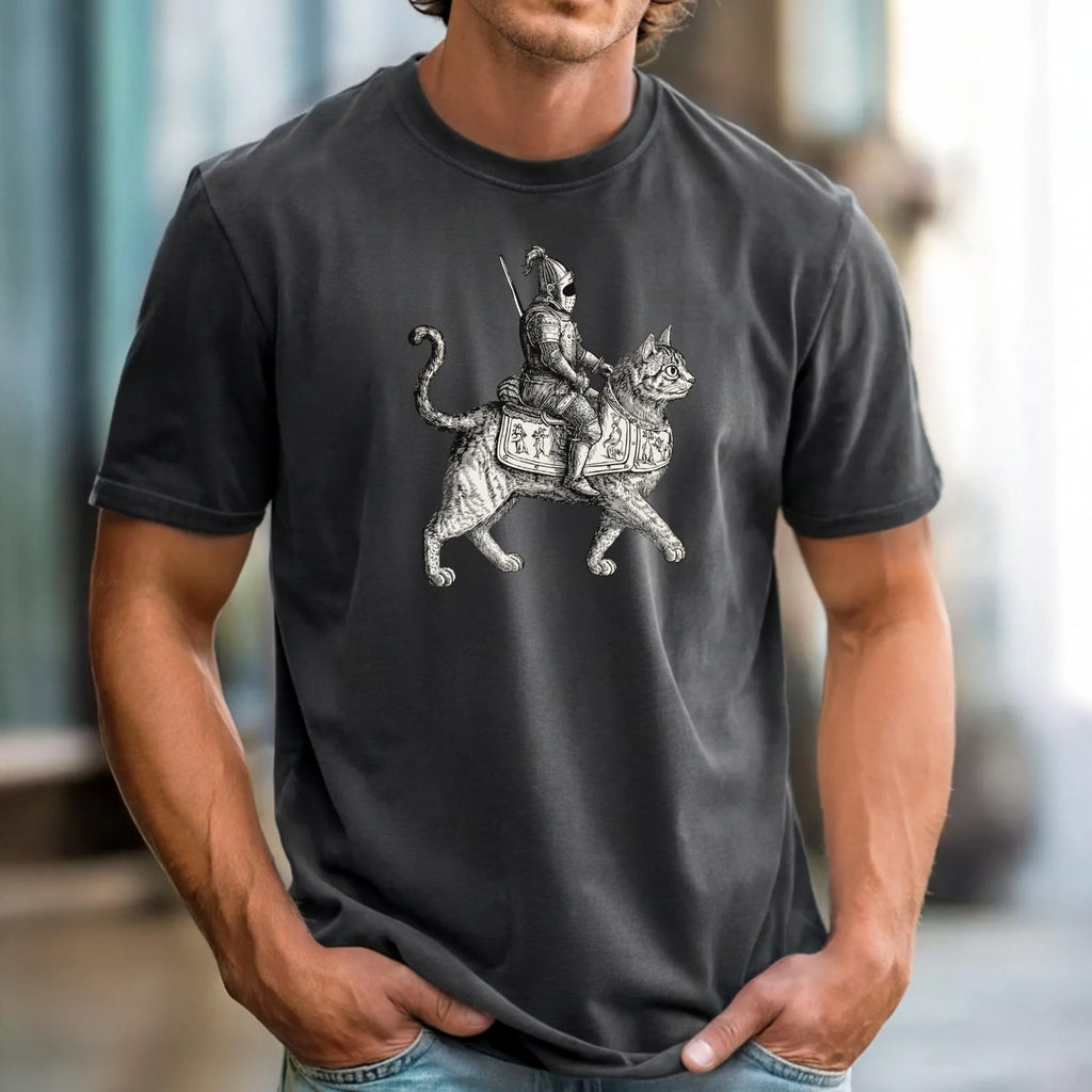 Retro Cat Knight Graphic T-Shirt – Vintage Medieval Tattoo product image 3