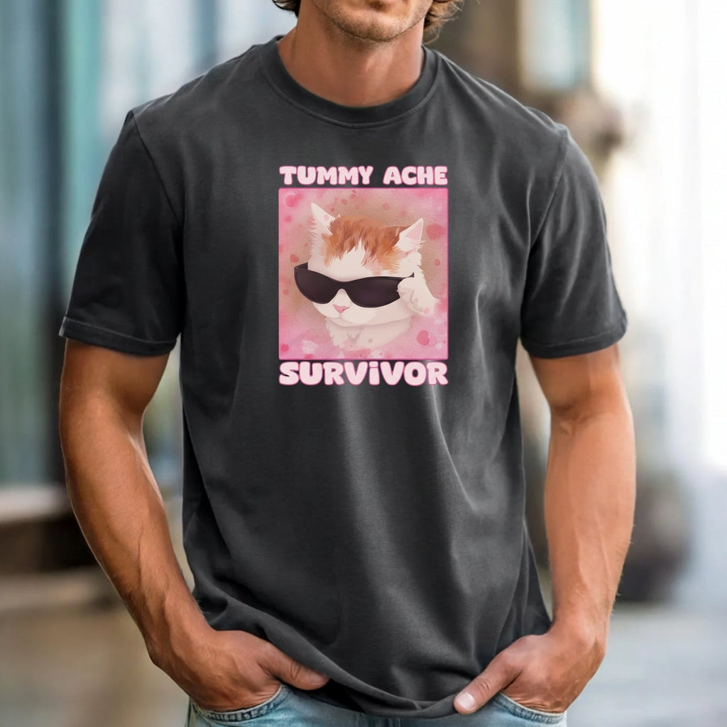 Tummy Ache Survivor Shirt – Funny Cat Meme Tee – Trendy product image 3