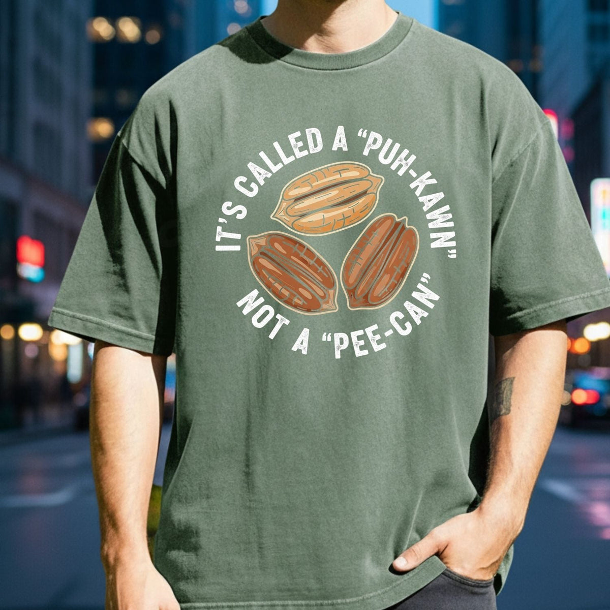 Sarcastic Pecan Pun T-Shirt - Puh-Kawn Not Pee-Can Funny product image 4