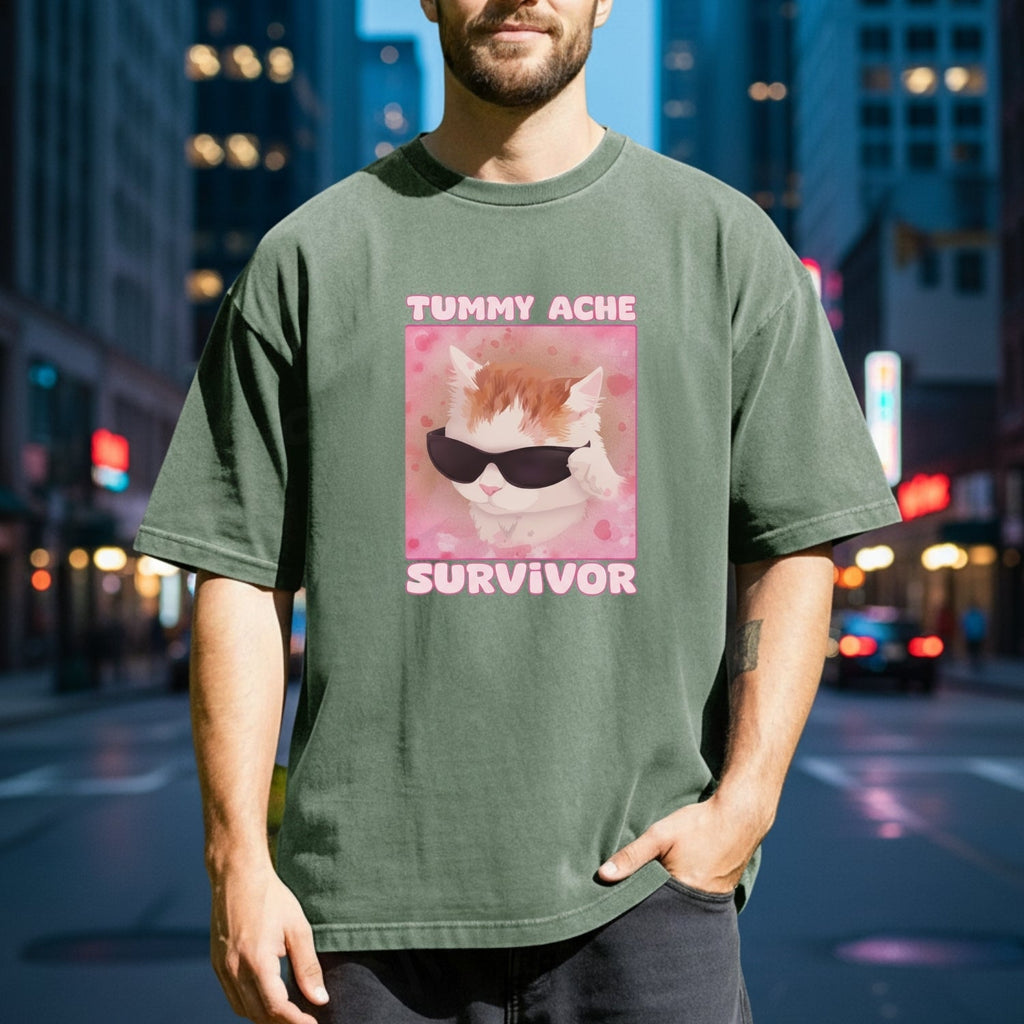 Tummy Ache Survivor Shirt – Funny Cat Meme Tee – Trendy product image 4