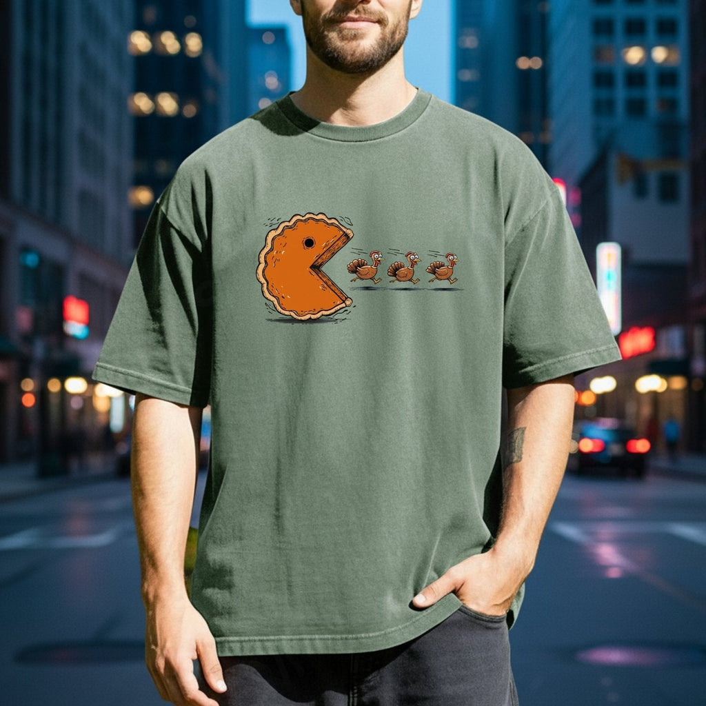 Retro Thanksgiving Pumpkin Pie Chasing Turkey Shirt – Funny product image 5