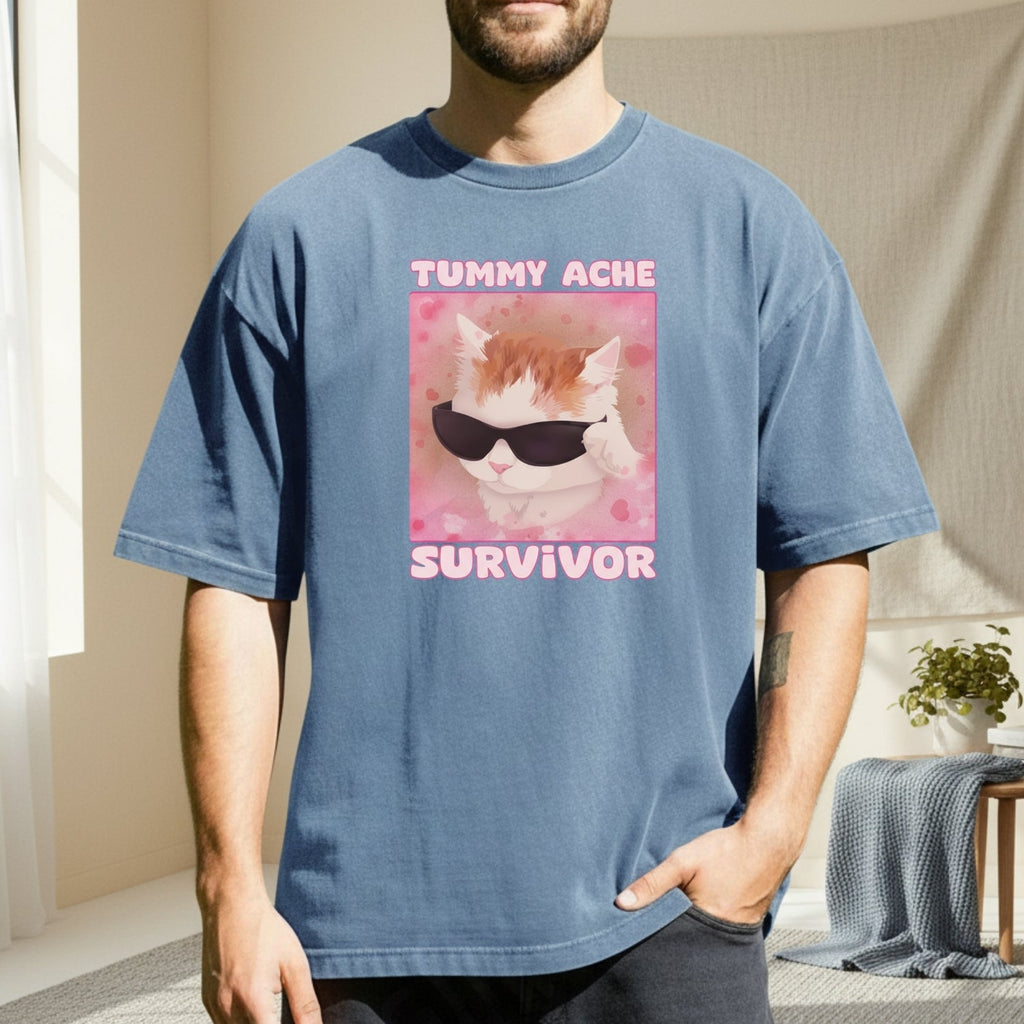 Tummy Ache Survivor Shirt – Funny Cat Meme Tee – Trendy product image 5