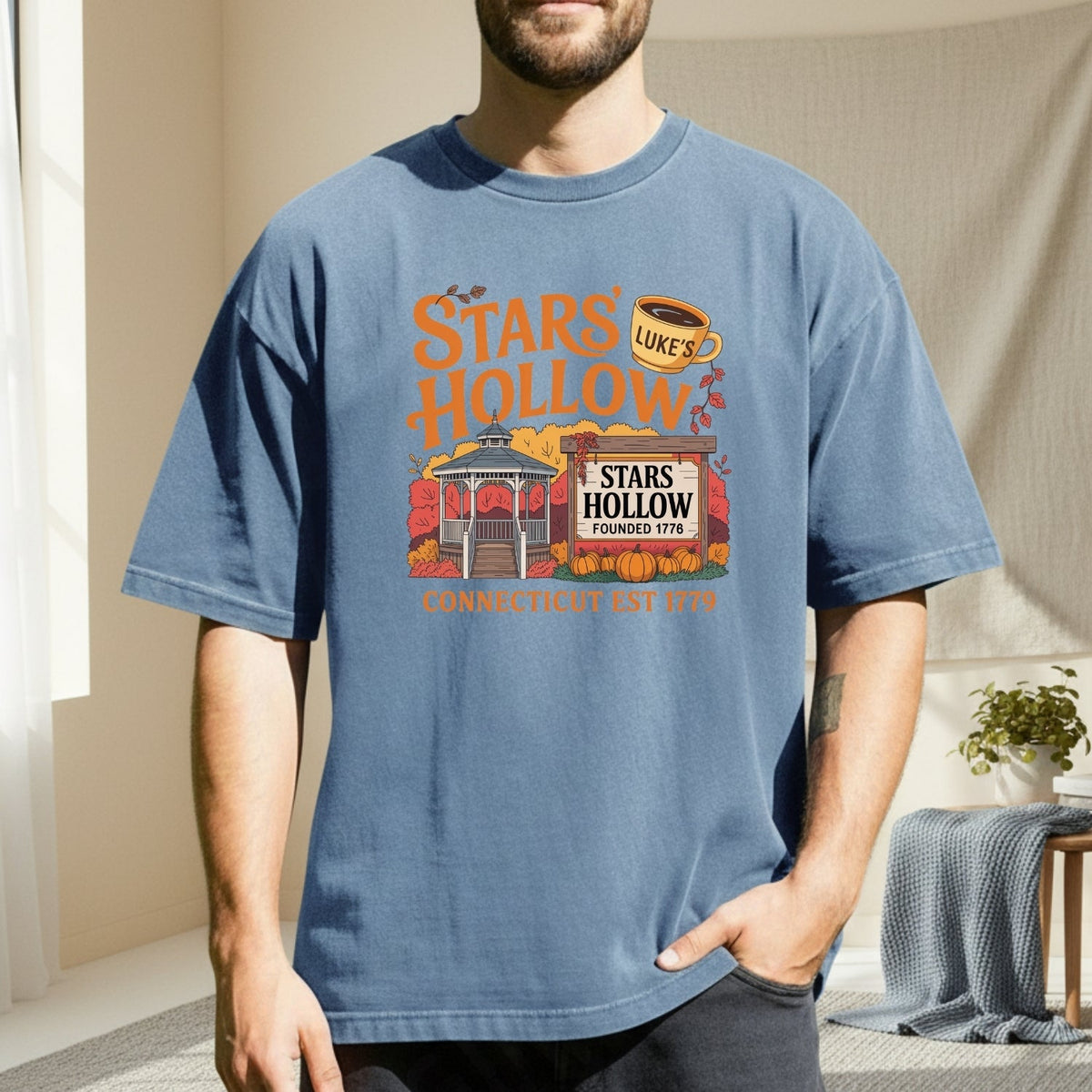 Stars Hollow T-Shirt – Retro Coffee Lover Tee – Vintage product image 5