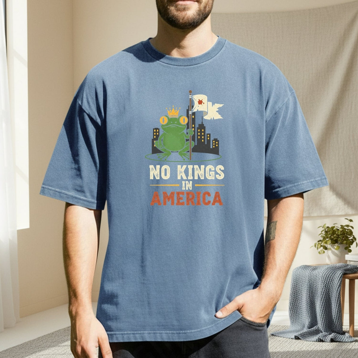 No Kings In American Frog Tee – Funny Cartoon Graphic product image 5