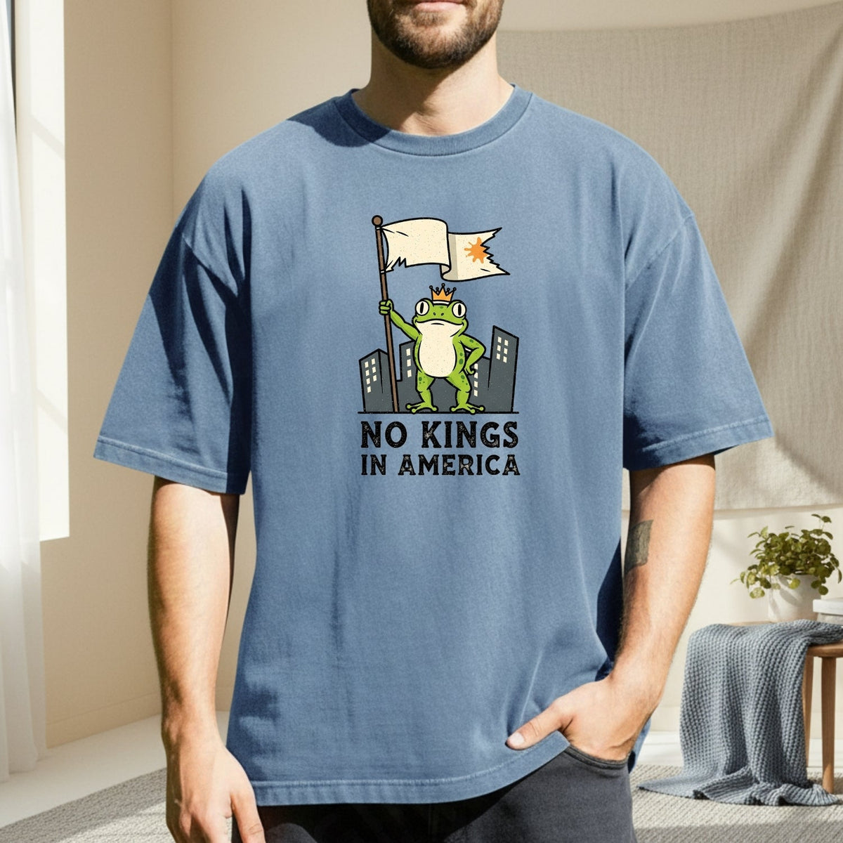 No Kings in America Frog T-Shirt – Rebellious Cartoon product image 5