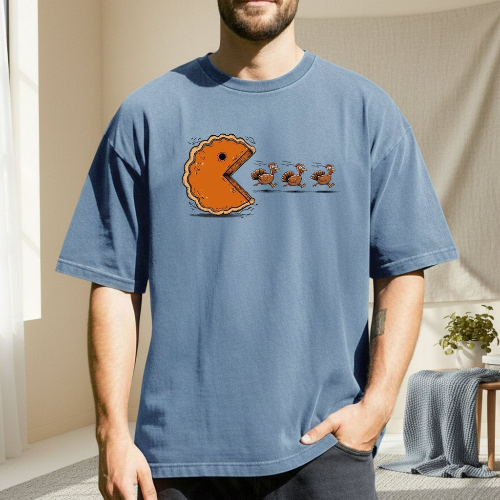 Retro Thanksgiving Pumpkin Pie Chasing Turkey Shirt – Funny product image 6