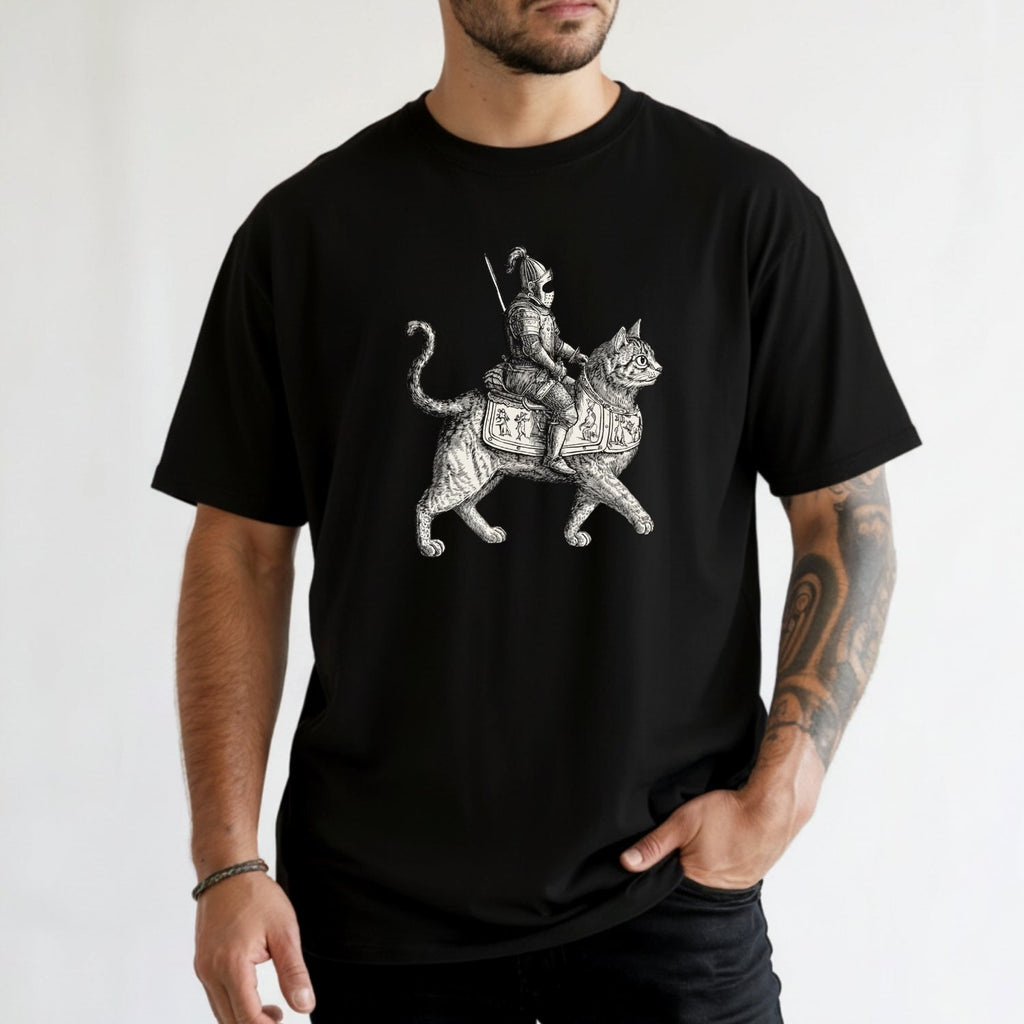 Retro Cat Knight Graphic T-Shirt – Vintage Medieval Tattoo product image 5