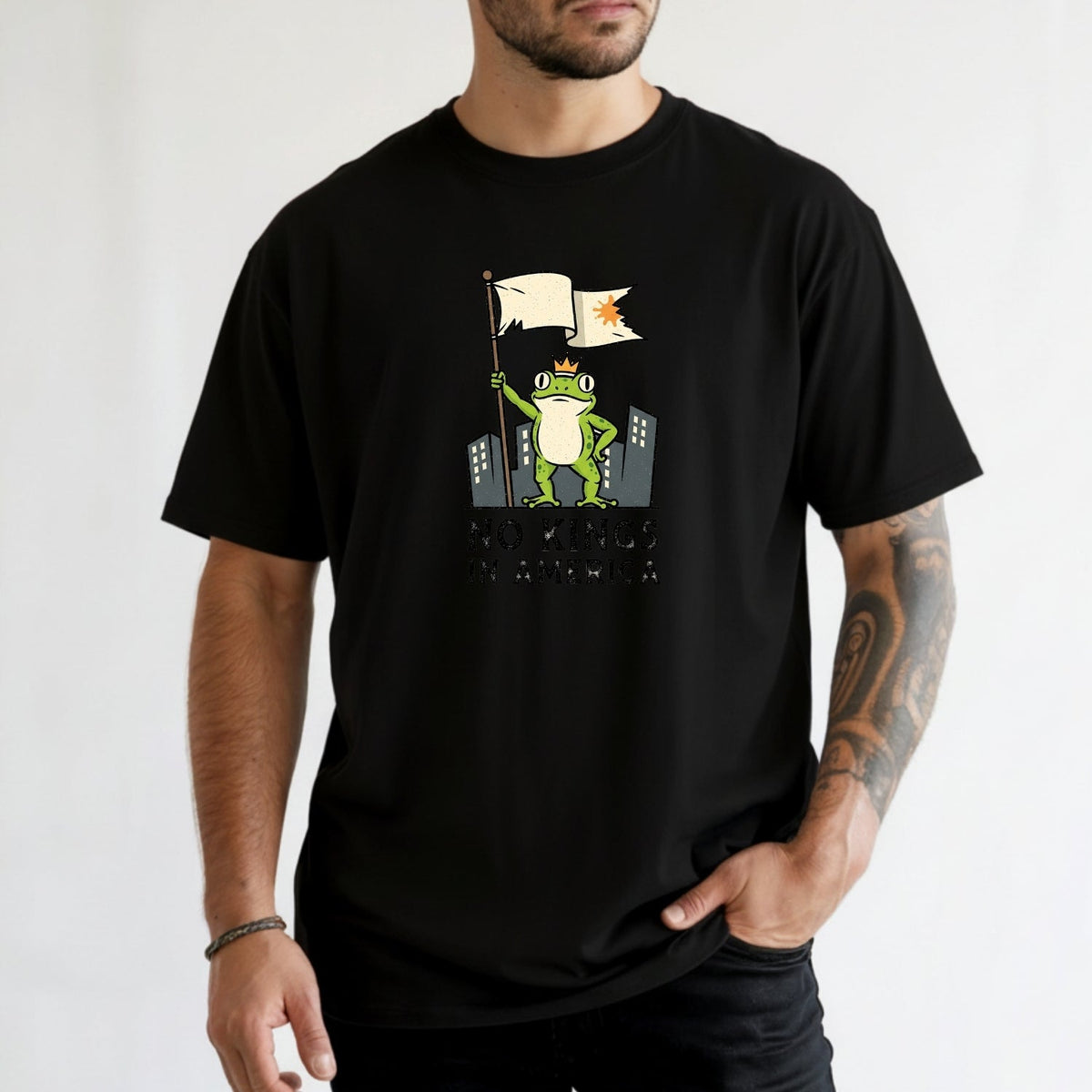 No Kings in America Frog T-Shirt – Rebellious Cartoon product image 6