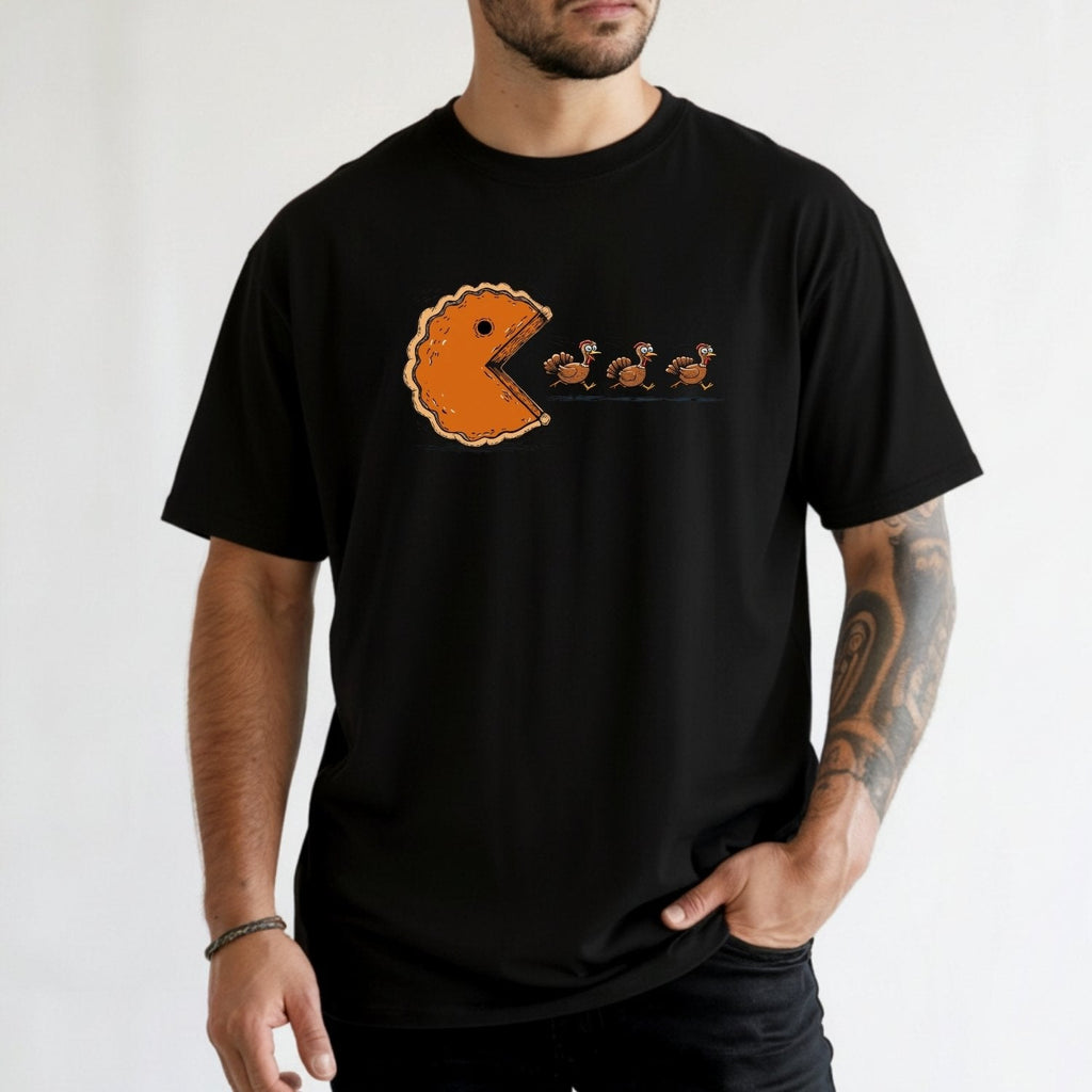 Retro Thanksgiving Pumpkin Pie Chasing Turkey Shirt – Funny product image 7