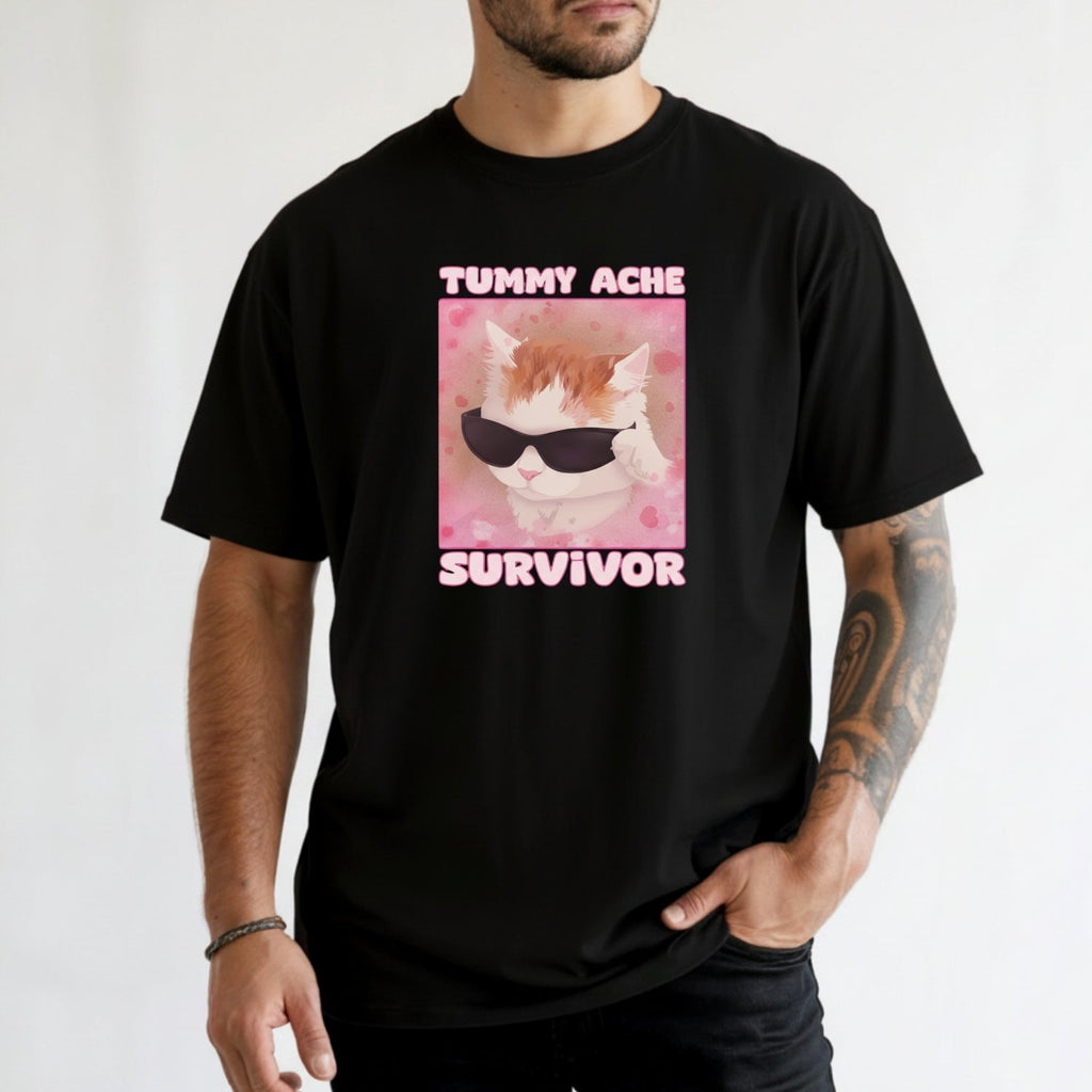 Tummy Ache Survivor Shirt – Funny Cat Meme Tee – Trendy product image 6