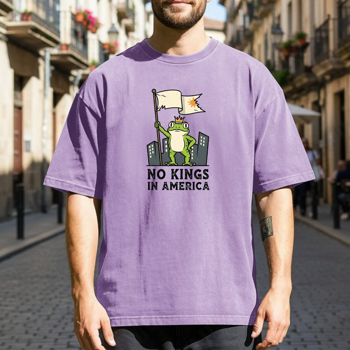 No Kings in America Frog T-Shirt – Rebellious Cartoon product image 7