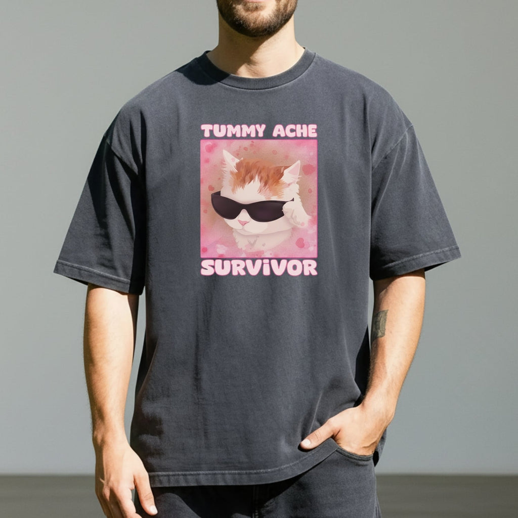 Tummy Ache Survivor Shirt – Funny Cat Meme Tee – Trendy product image 8