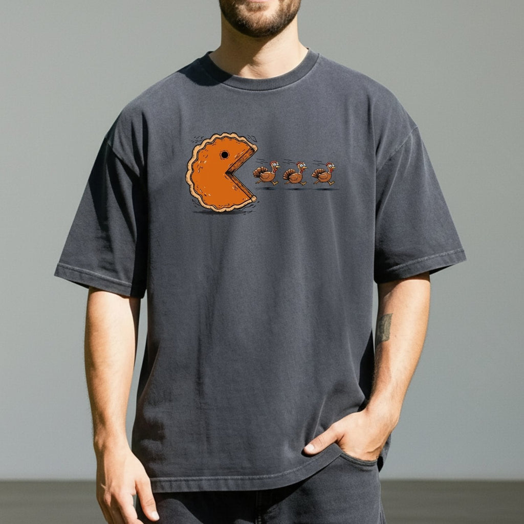 Retro Thanksgiving Pumpkin Pie Chasing Turkey Shirt – Funny product image 9