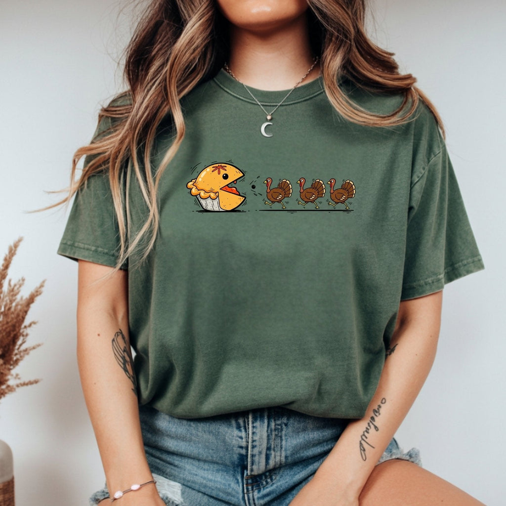 Funny Thanksgiving Shirt – Retro Pumpkin Pie Chasing Turkey product image 2