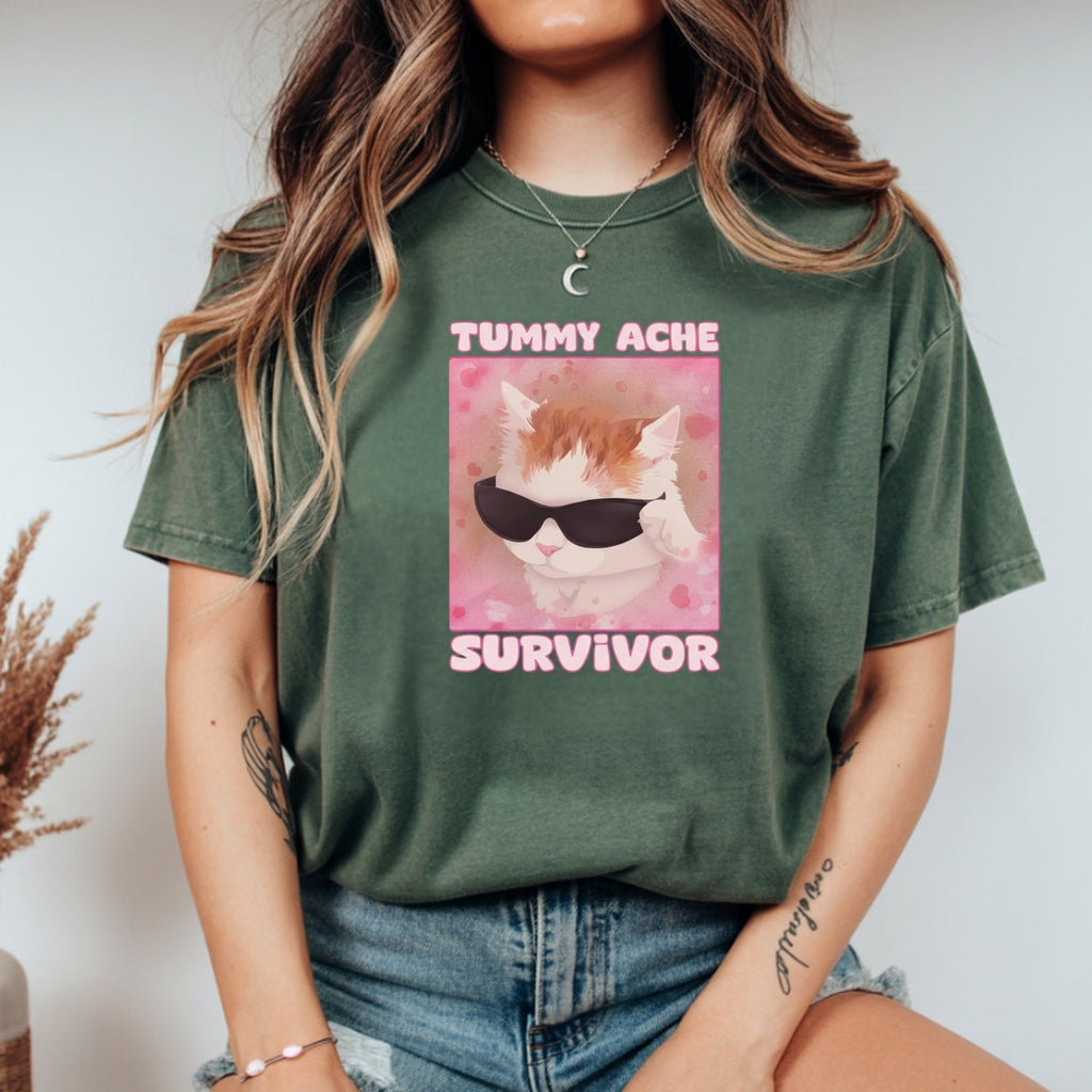 Tummy Ache Survivor Shirt – Funny Cat Meme Tee – Trendy product image 10