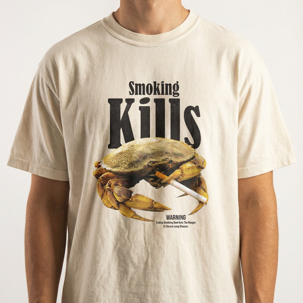 Retro Smoking Kills Crab Graphic T-Shirt - Funny Anti Humor product image 1