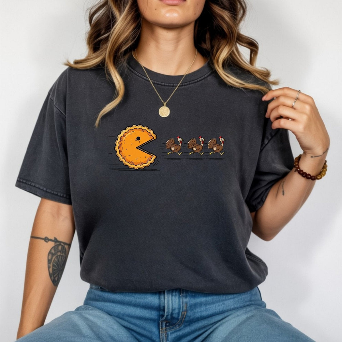 Retro Turkey Chase Shirt – Funny Thanksgiving Pumpkin Pie product image 12