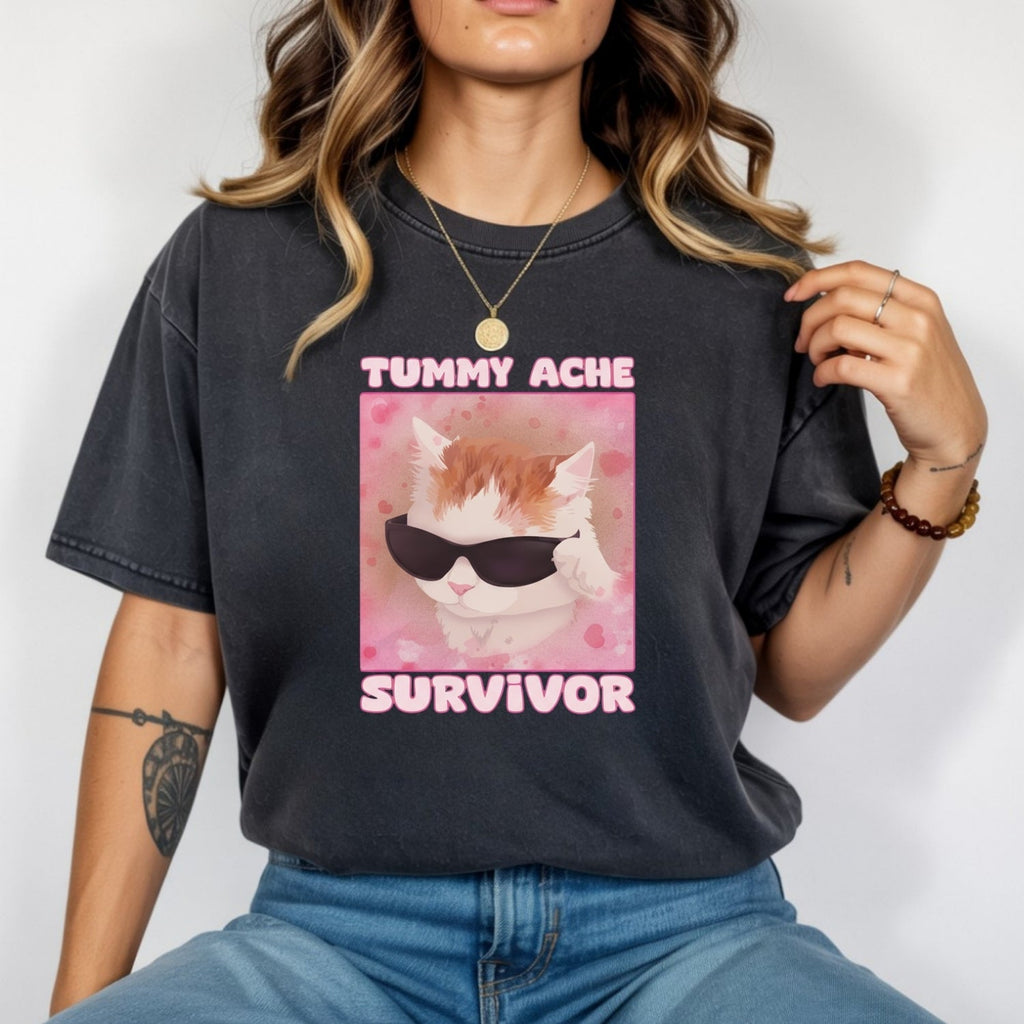 Tummy Ache Survivor Shirt – Funny Cat Meme Tee – Trendy product image 12