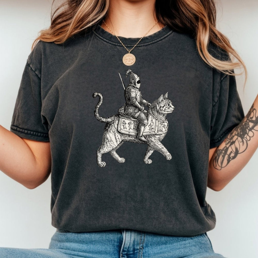 Retro Cat Knight Graphic T-Shirt – Vintage Medieval Tattoo product image 10