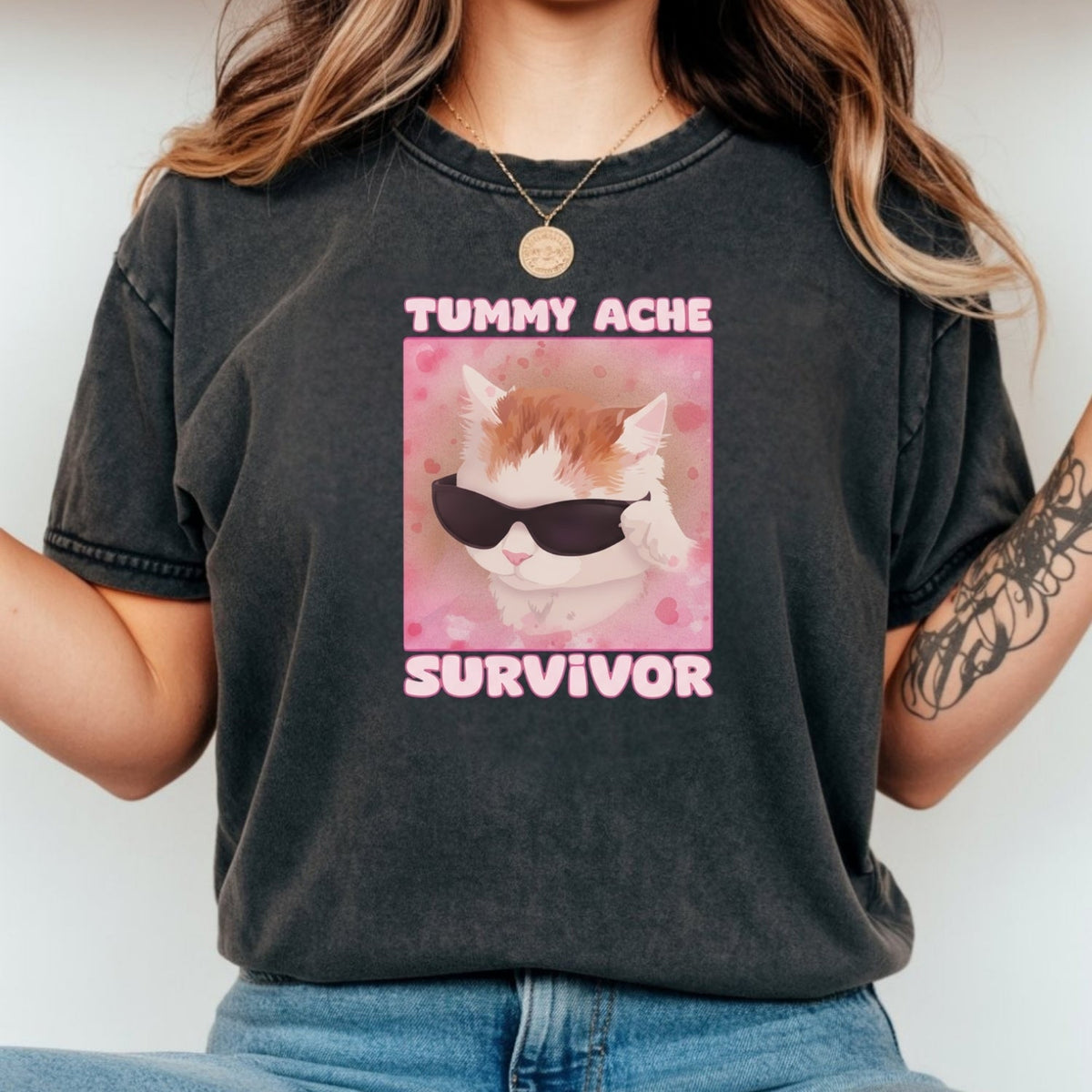 Tummy Ache Survivor Shirt – Funny Cat Meme Tee – Trendy product image 13