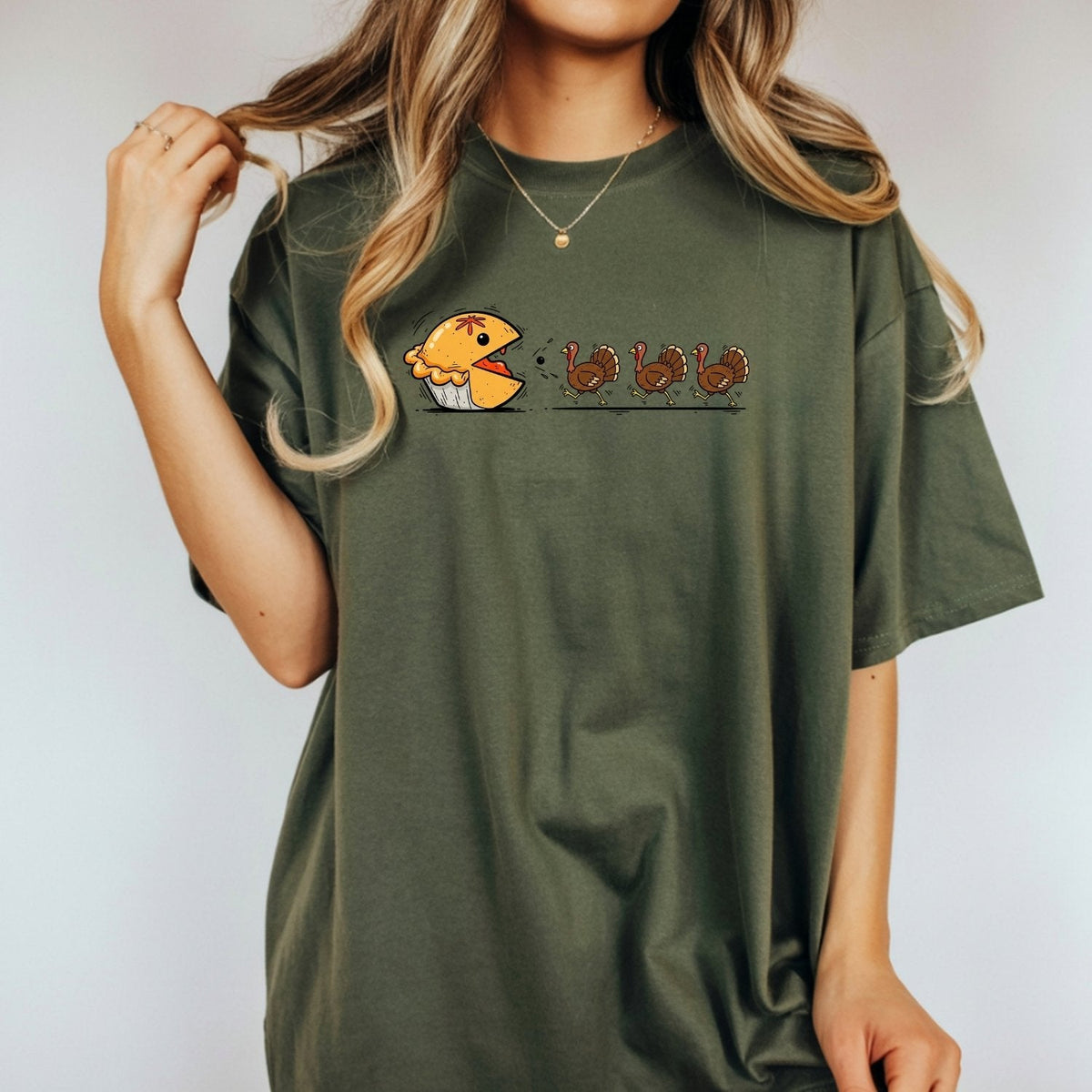Funny Thanksgiving Shirt – Retro Pumpkin Pie Chasing Turkey product image 4