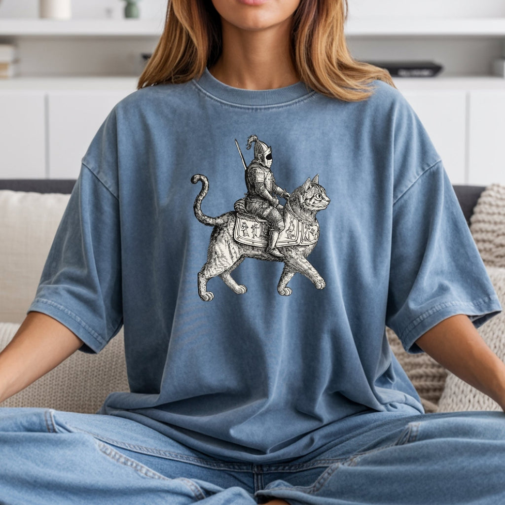 Retro Cat Knight Graphic T-Shirt – Vintage Medieval Tattoo product image 11