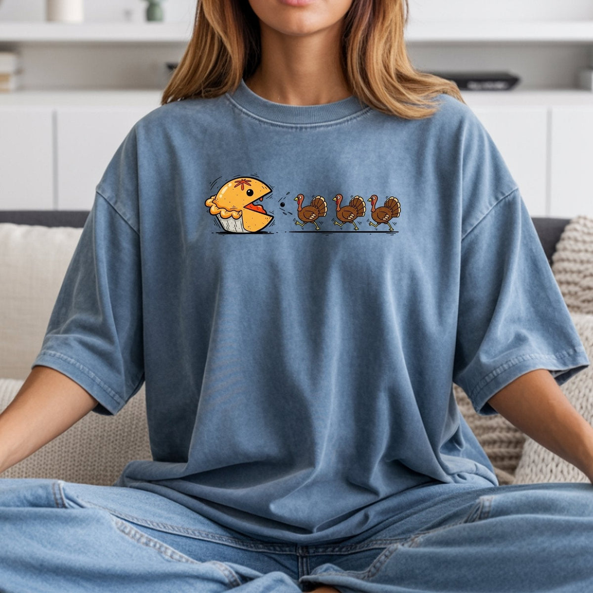Funny Thanksgiving Shirt – Retro Pumpkin Pie Chasing Turkey product image 5