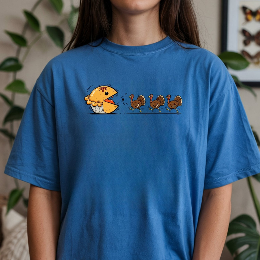 Funny Thanksgiving Shirt – Retro Pumpkin Pie Chasing Turkey product image 7