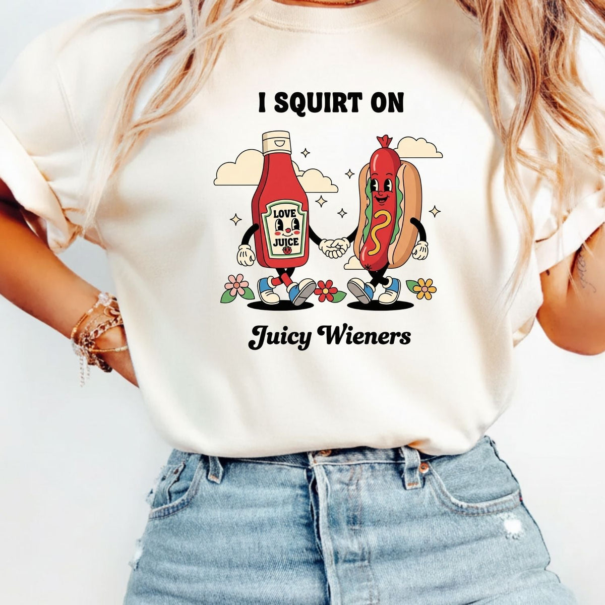 Funny I Squirt On Juicy Wieners Graphic Tee - Hot Dog Meme product image 2