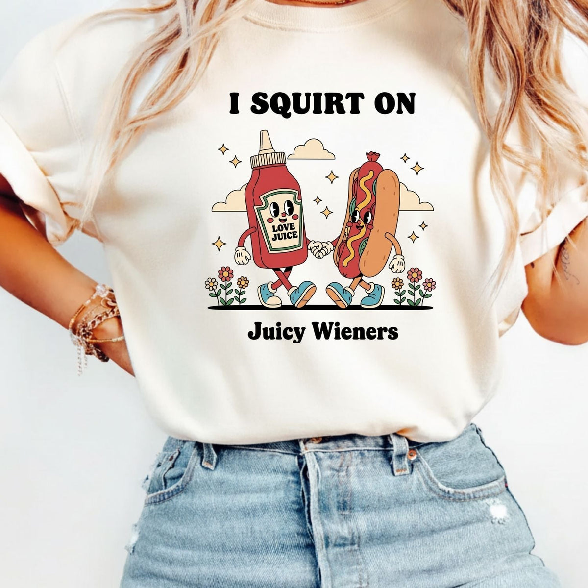 Retro Funny I Squirt On Juicy Wieners Hot Dog Tee - Raunchy product image 2