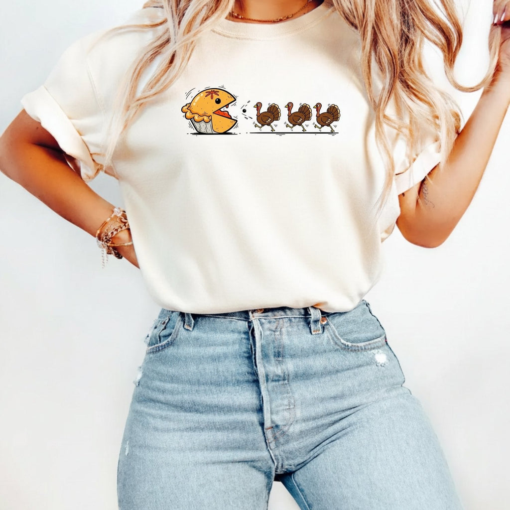 Funny Thanksgiving Shirt – Retro Pumpkin Pie Chasing Turkey product image 9