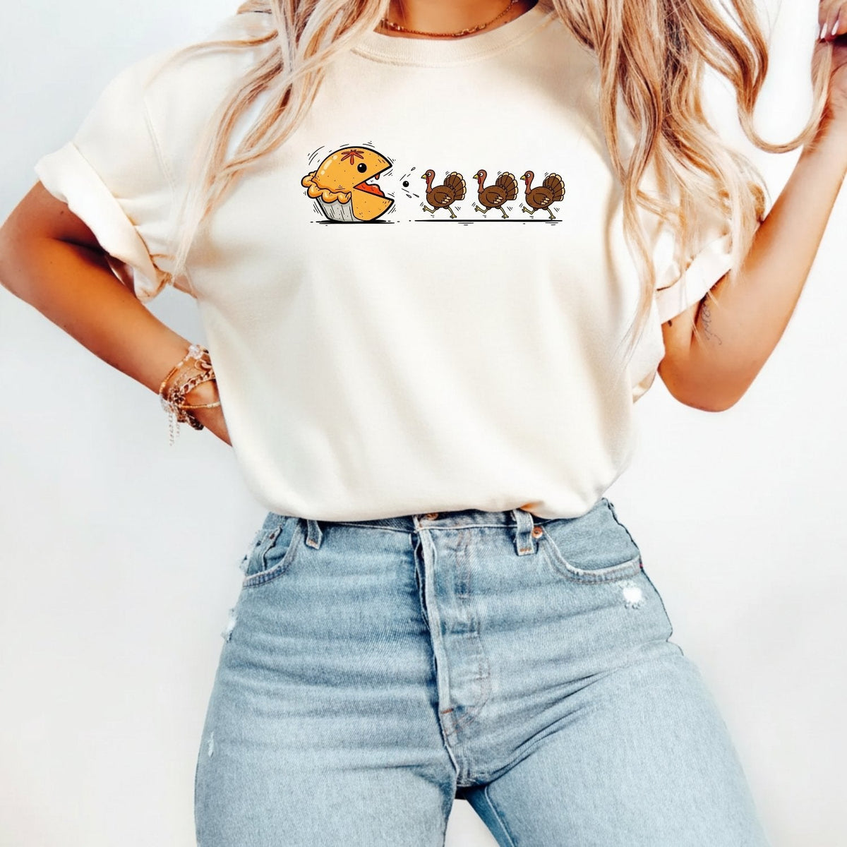 Funny Thanksgiving Shirt – Retro Pumpkin Pie Chasing Turkey product image 9