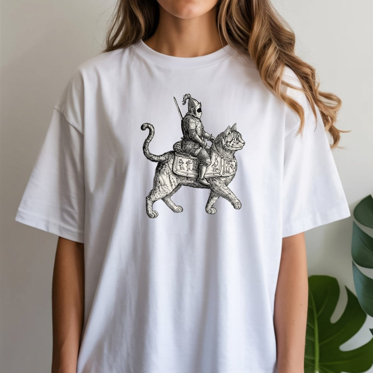 Retro Cat Knight Graphic T-Shirt – Vintage Medieval Tattoo product image 14
